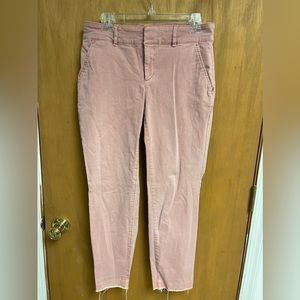 Light Pink Cropped Pants with Torn Looking bottoms